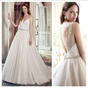 Eddy K Bridal EK1283 Wedding Gown Cream Tulle V-neck Size 12 Ivory